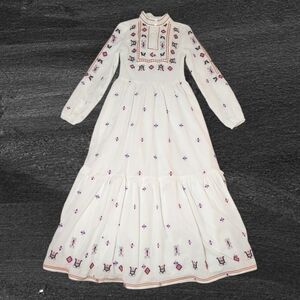 Begonia White Embroidered Long Sleeve  Maxi Dress